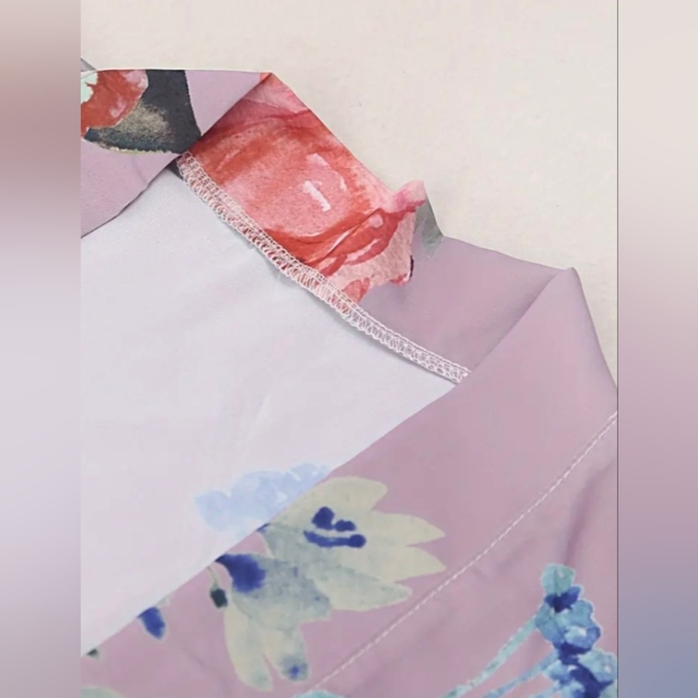 Floral Peacock Satin Robe with Bell Sleeves - White/Pink - Picture 10 of 13